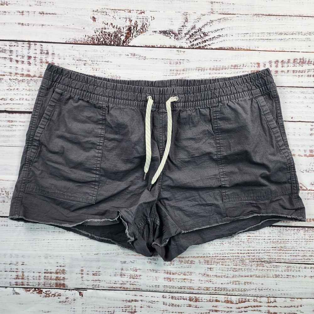 Vuori Vintage Ripstop‎ Shorts Womens XL Charcoal Grey Raw Hem Drawstring VW385